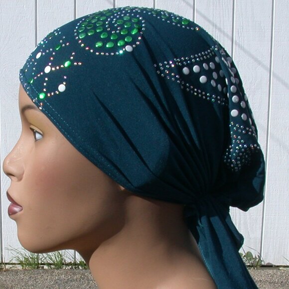 TEAL Pre-Tied Stud Fashion Cap Slip On Bonnet Hijab Undercap #1 - Picture 1 of 3